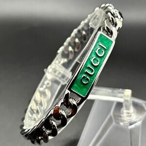 Gucci Sterling Silver Turquoise Enamel Logo ID Unisex Bracelet 7.5 NIB
